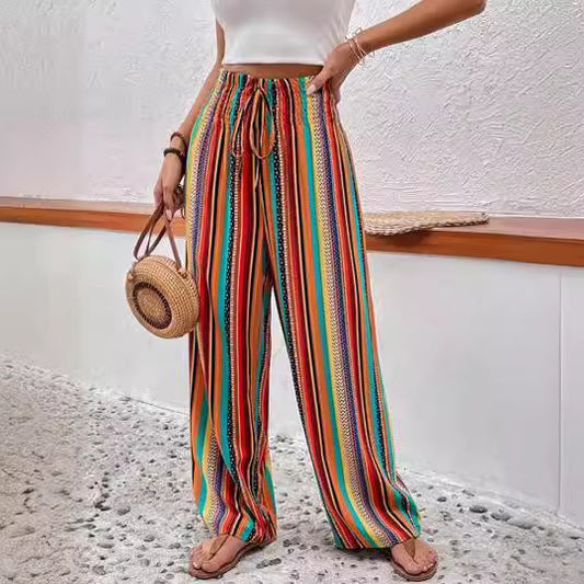 Pantalon décontracté à rayures multicolores